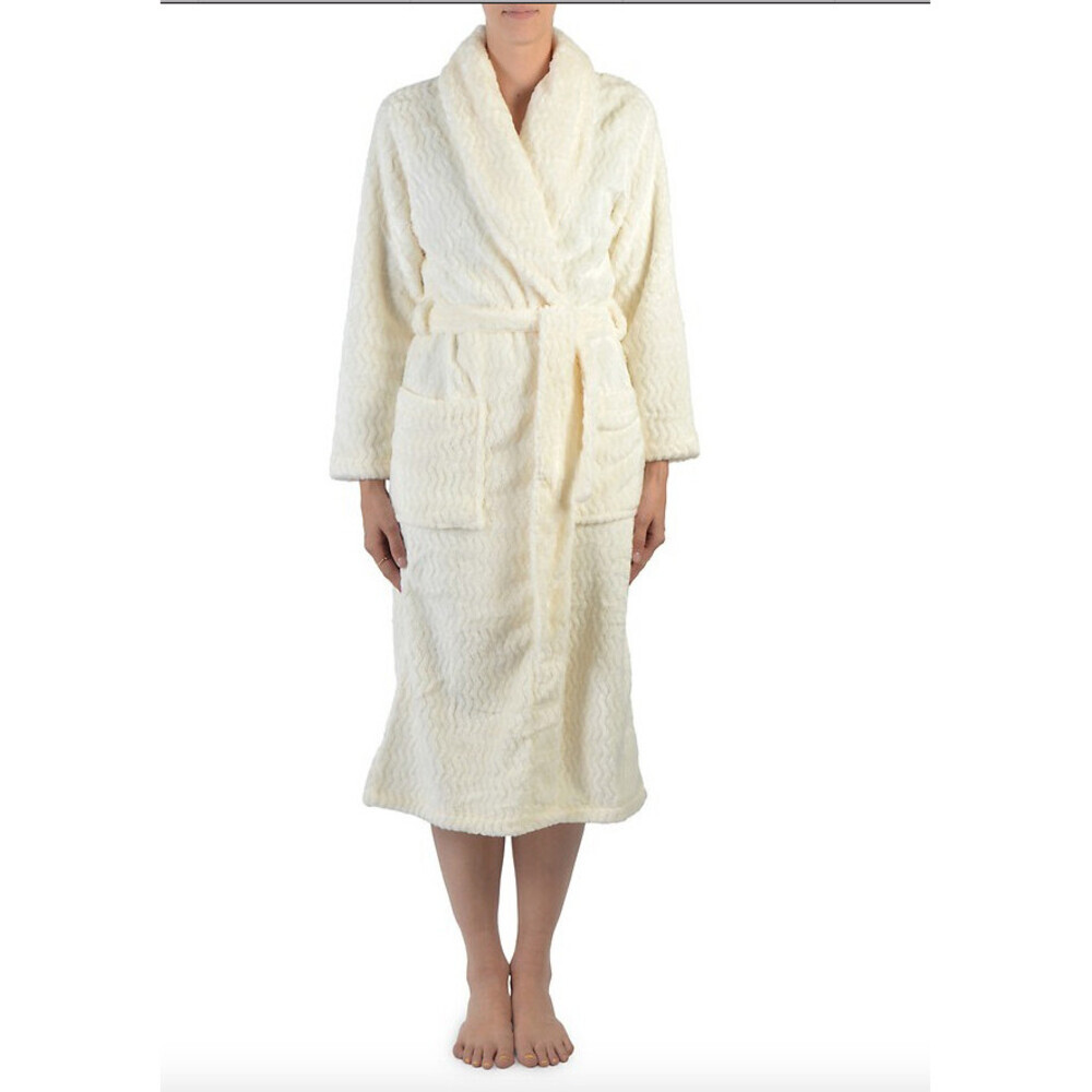 Claudel Women's Penguin Plush Tie Robe In ivory Size XL